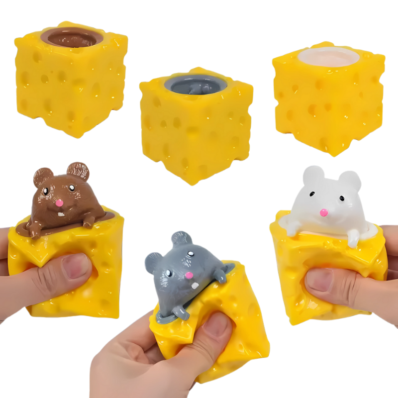 Squishy Cheese Toy with Pop-Up Mice Stress Relief Fidget for Kids and Adults