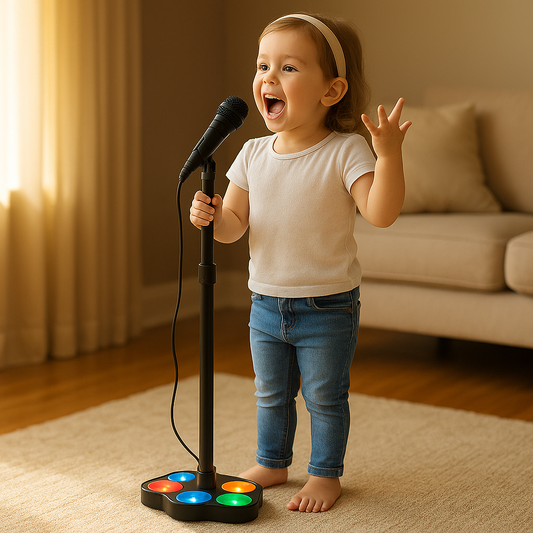 Kids Karaoke Microphone with Adjustable Stand and Lights for Singing Play