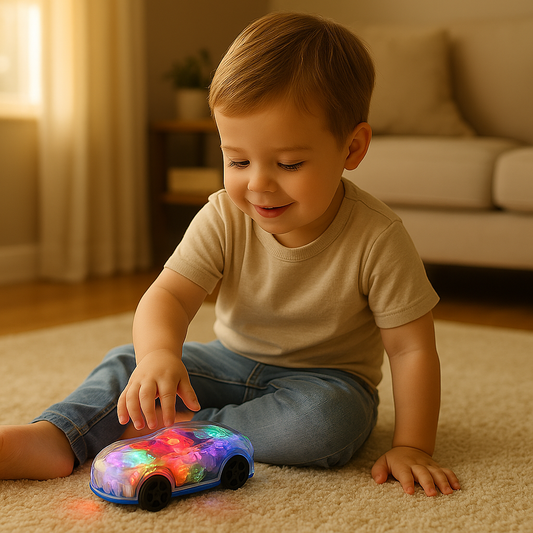 Light-Up Transparent Race Car Toy with Music and Moving Gears for Kids