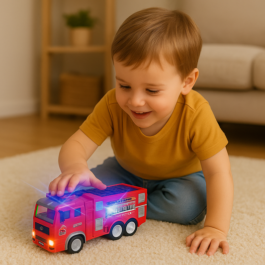 4D Fire Truck Toy with Lights and Sounds Automatic Direction Change Vehicle for Kids