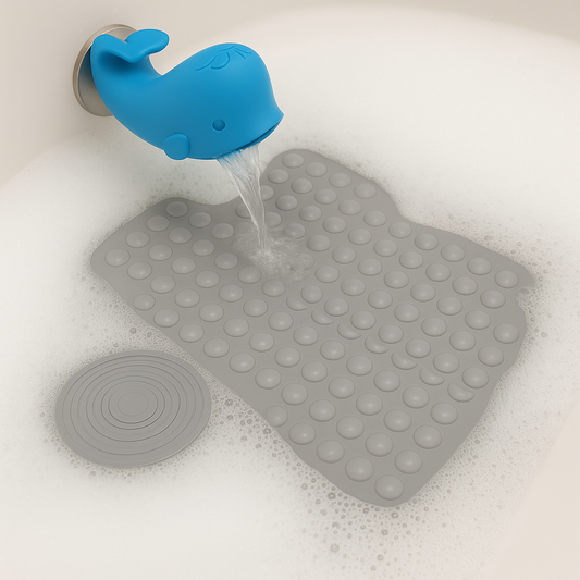 Bath Safety Kit for Toddlers with Whale Faucet Cover Anti-Slip Mat and Drain Protector