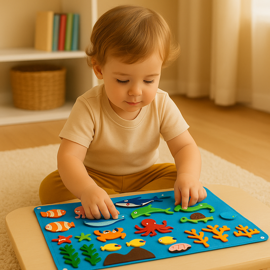 Large Interactive Felt Board for Kids with Animal and Space Themes