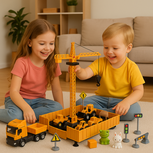 Kids Construction Truck Transformer Toy with Lights and Sounds Multi-Vehicle Building Playset