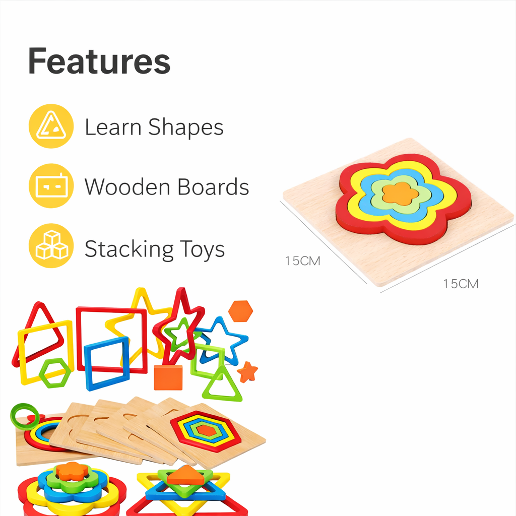 Wooden Shape Stacking Puzzle for Kids – Montessori Learning Toy for Toddlers