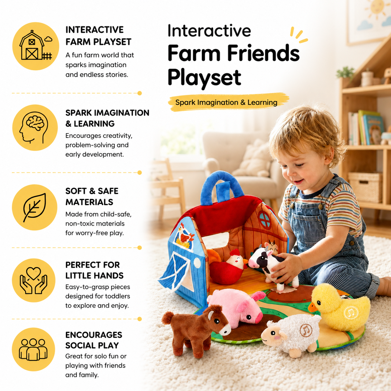 Interactive Farm Animal Plush Play Set – Soft Sound Toys with Activity Mat