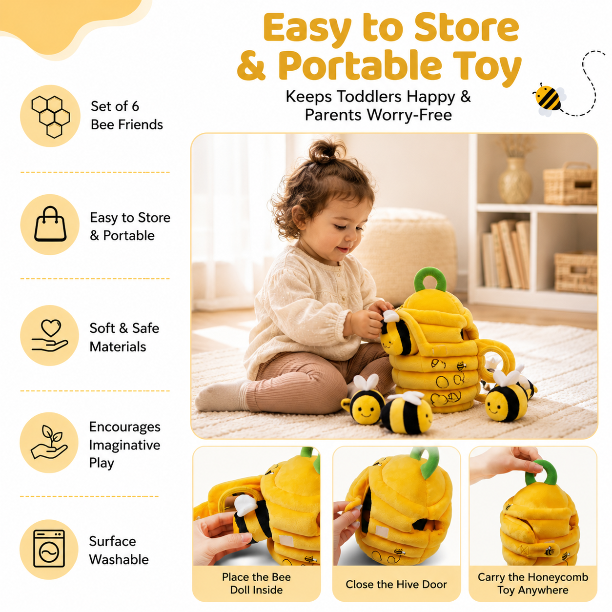 Bee Color Matching Toy for Toddlers – Sensory Sorting & Learning Activity Set