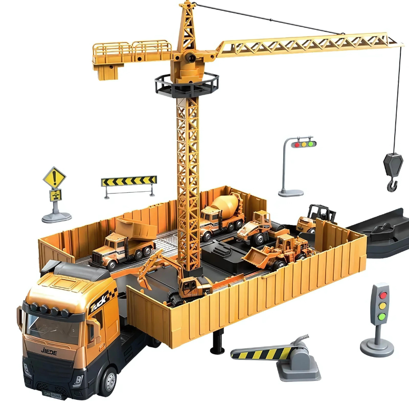 Kids Construction Truck Transformer Toy with Lights and Sounds Multi-Vehicle Building Playset