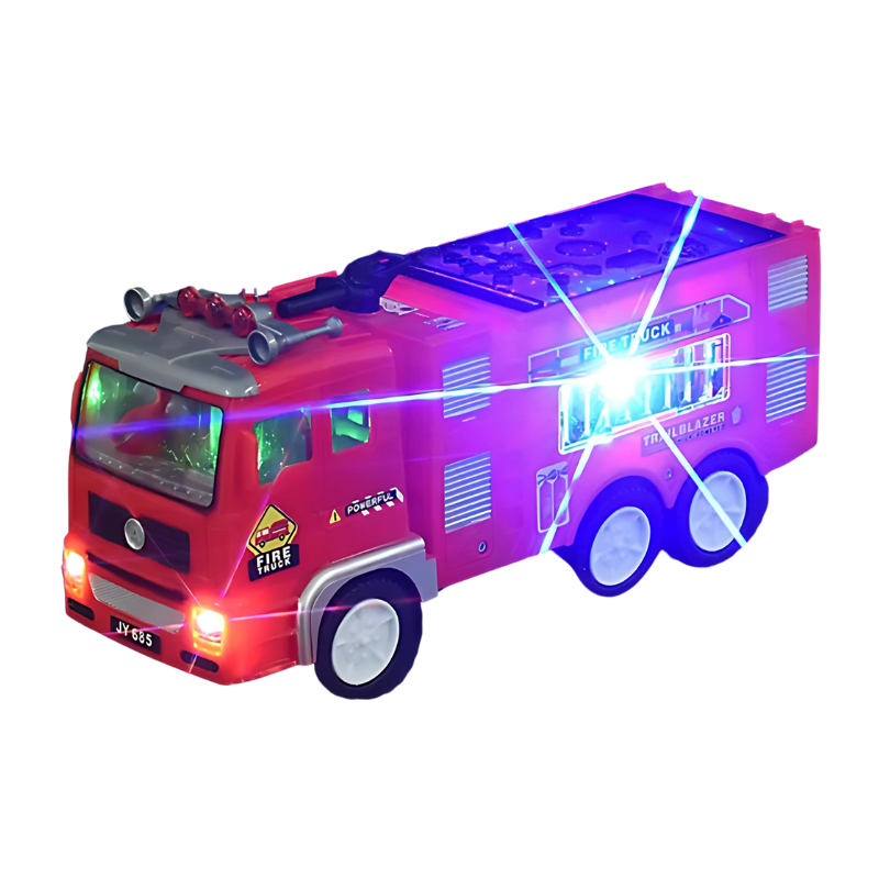4D Fire Truck Toy with Lights and Sounds Automatic Direction Change Vehicle for Kids