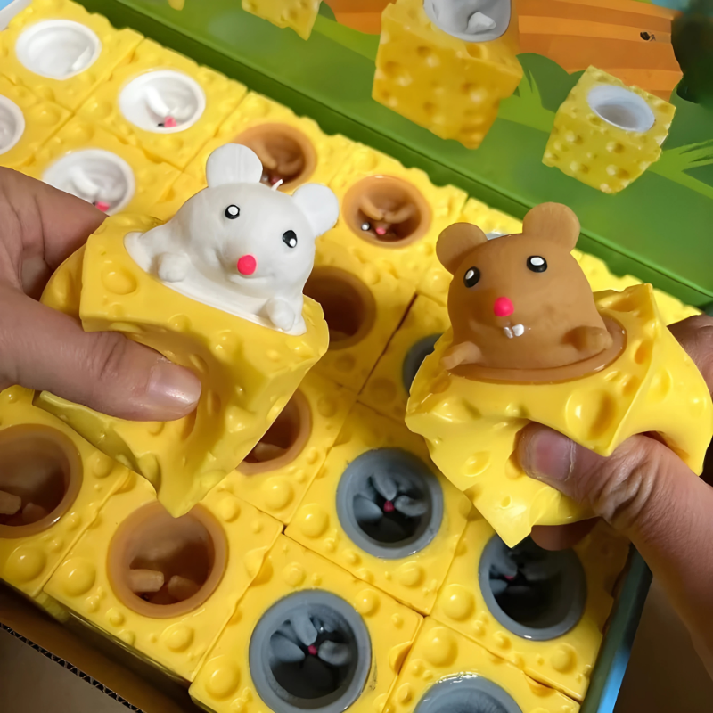 Squishy Cheese Toy with Pop-Up Mice Stress Relief Fidget for Kids and Adults