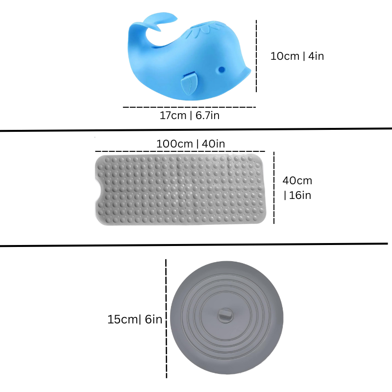 Bath Safety Kit for Toddlers with Whale Faucet Cover Anti-Slip Mat and Drain Protector