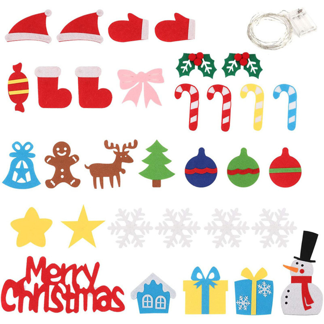 Montessori Felt Christmas Tree with String Lights – Kid-Friendly & Reusable