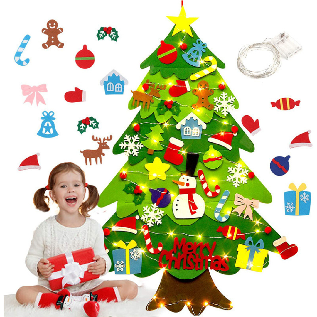Montessori Felt Christmas Tree with String Lights – Kid-Friendly & Reusable