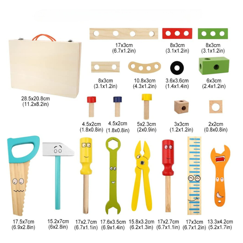 Montessori Wooden Toolbox for Kids 35 Piece Educational Creative Tool Set
