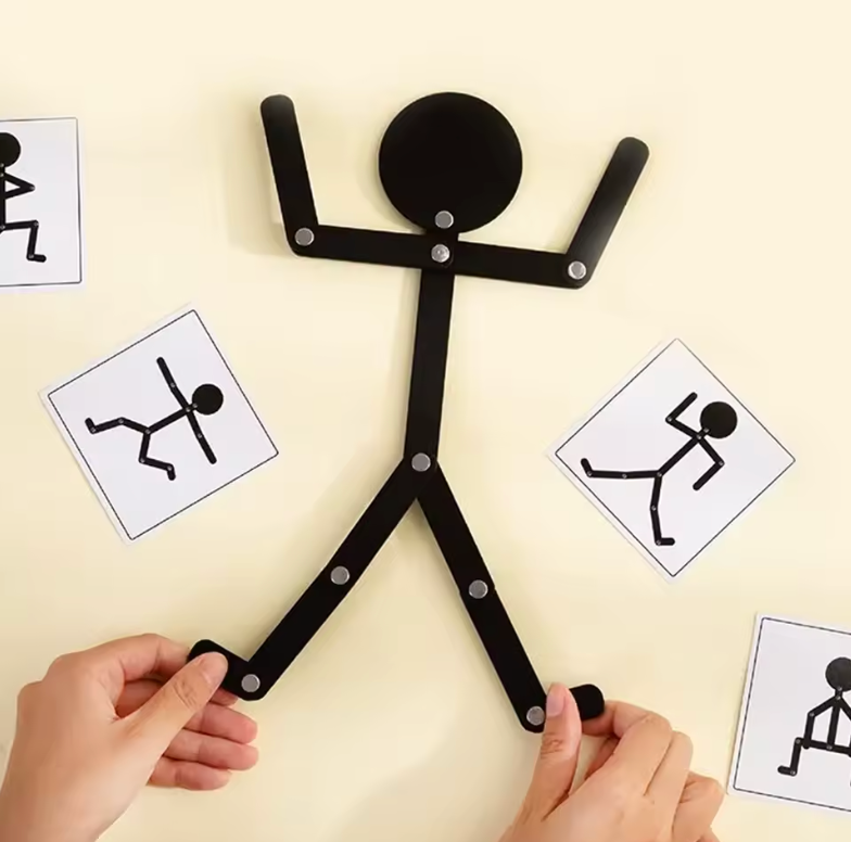 Montessori Stickman Puzzle Toy – DIY Jointed Figure Matching Board with Activity Cards for Kids