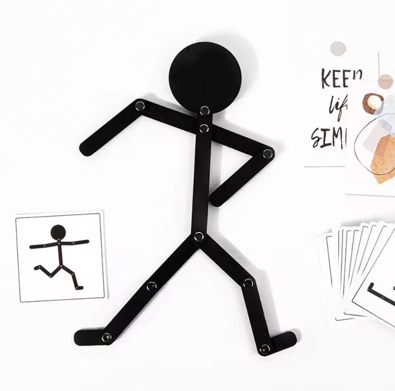 Montessori Stickman Puzzle Toy – DIY Jointed Figure Matching Board with Activity Cards for Kids