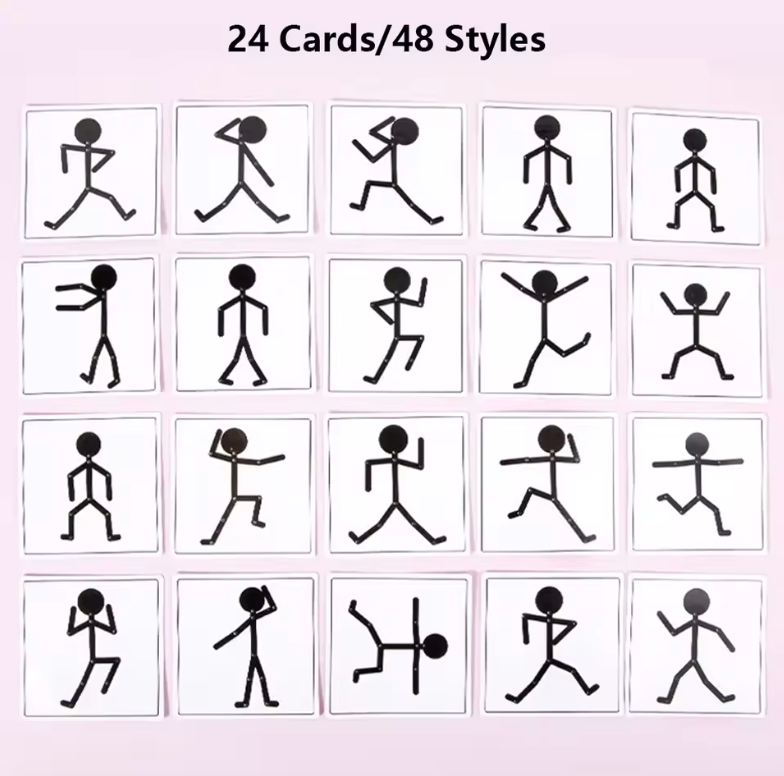 Montessori Stickman Puzzle Toy – DIY Jointed Figure Matching Board with Activity Cards for Kids