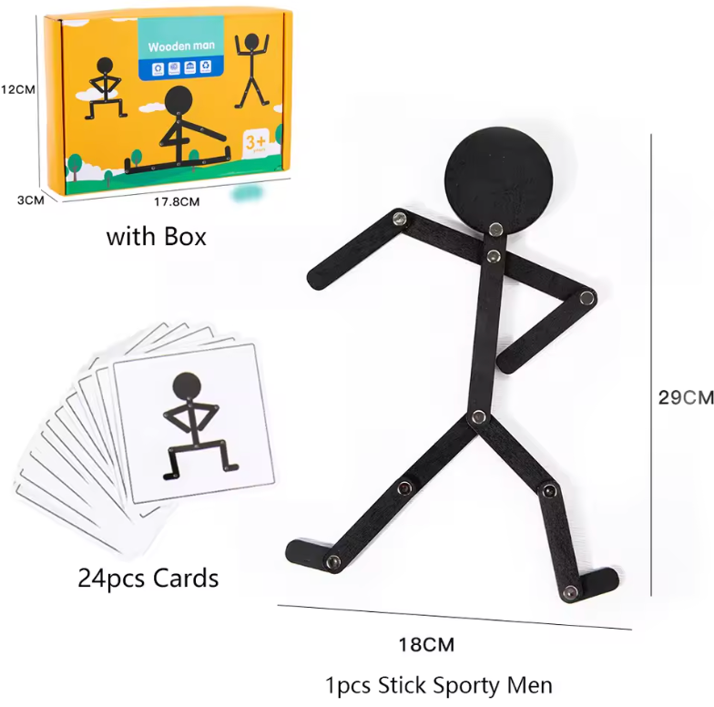 Montessori Stickman Puzzle Toy – DIY Jointed Figure Matching Board with Activity Cards for Kids
