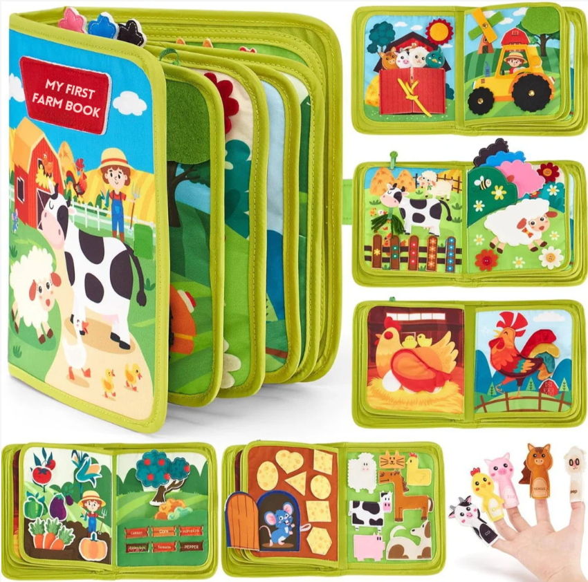 Montessori Farm Busy Book for Toddlers – Interactive Soft Learning Book with Farm Animals
