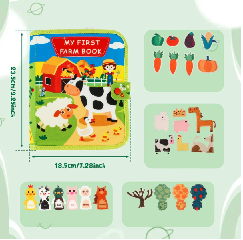 Montessori Farm Busy Book for Toddlers – Interactive Soft Learning Book with Farm Animals