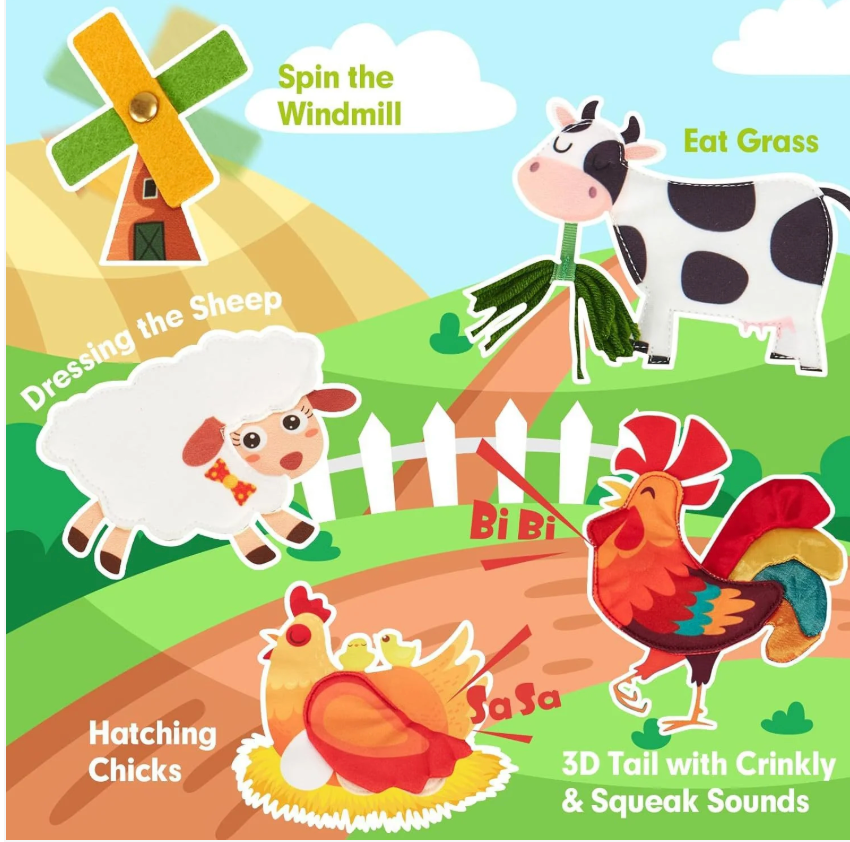 Montessori Farm Busy Book for Toddlers – Interactive Soft Learning Book with Farm Animals