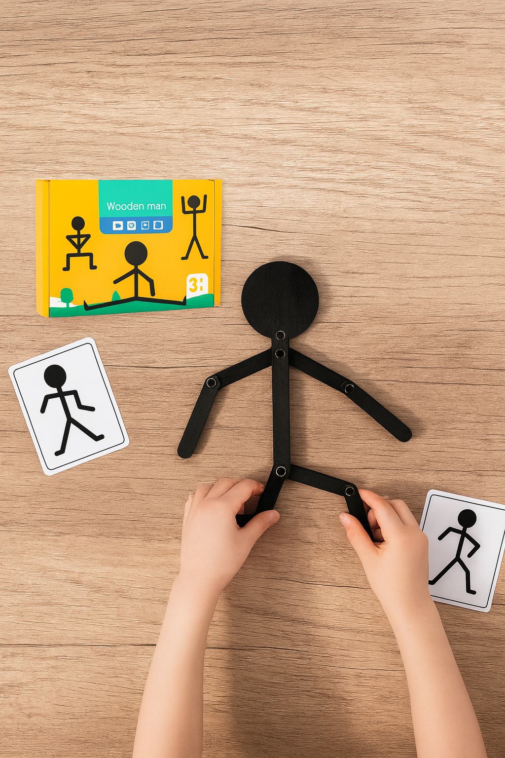 Montessori Stickman Puzzle Toy – DIY Jointed Figure Matching Board with Activity Cards for Kids