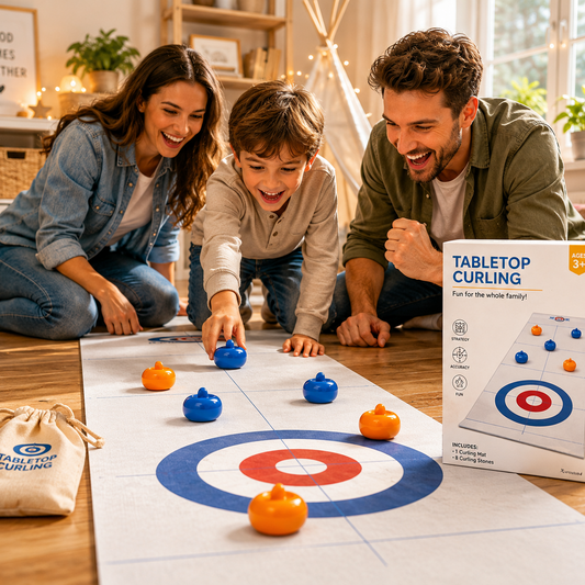 Indoor Curling Board Game for Families – Portable Tabletop Sliding Game Set