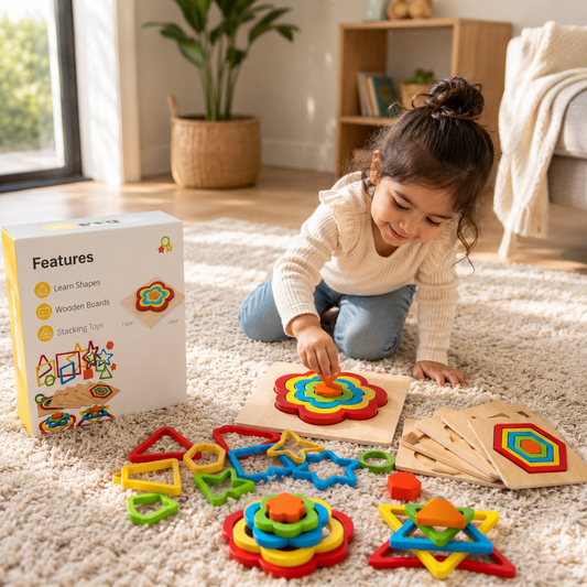 Wooden Shape Stacking Puzzle for Kids – Montessori Learning Toy for Toddlers