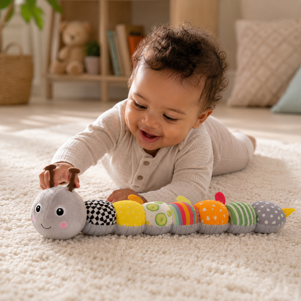 Sensory Musical Caterpillar Toy for Babies – Soft Plush Rattle & Texture Toy