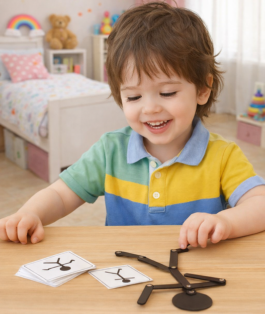 Montessori Stickman Puzzle Toy – DIY Jointed Figure Matching Board with Activity Cards for Kids