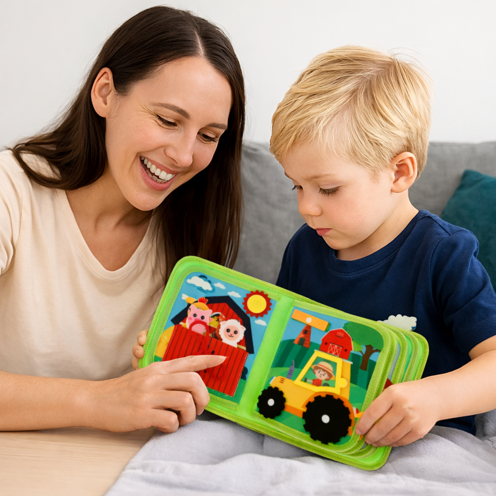 Montessori Farm Busy Book for Toddlers – Interactive Soft Learning Book with Farm Animals