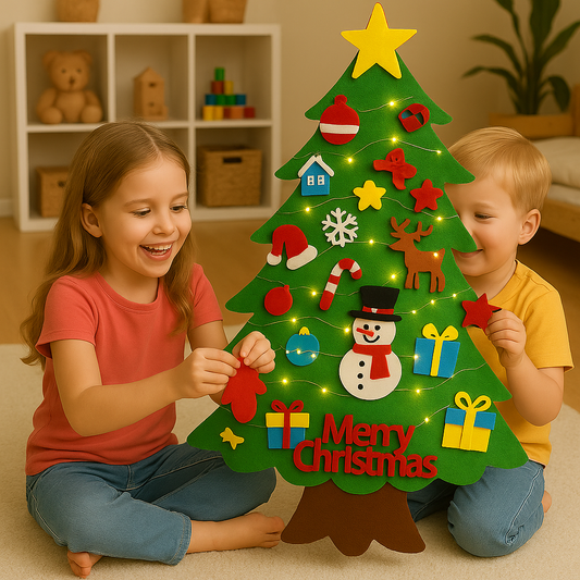 Montessori Felt Christmas Tree with String Lights – Kid-Friendly & Reusable