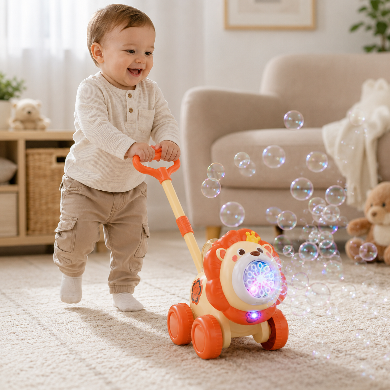 Toddler Bubble Push Walker – Light-Up Bubble Toy for Active Play