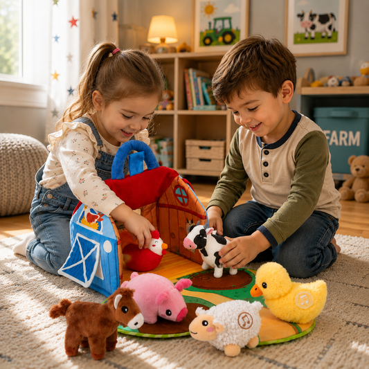 Interactive Farm Animal Plush Play Set – Soft Sound Toys with Activity Mat