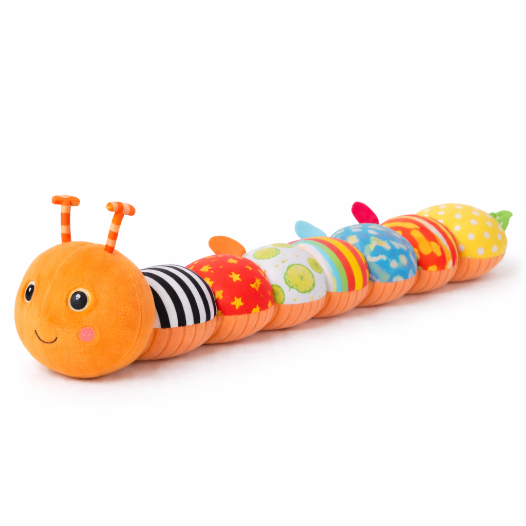 Sensory Musical Caterpillar Toy for Babies – Soft Plush Rattle & Texture Toy