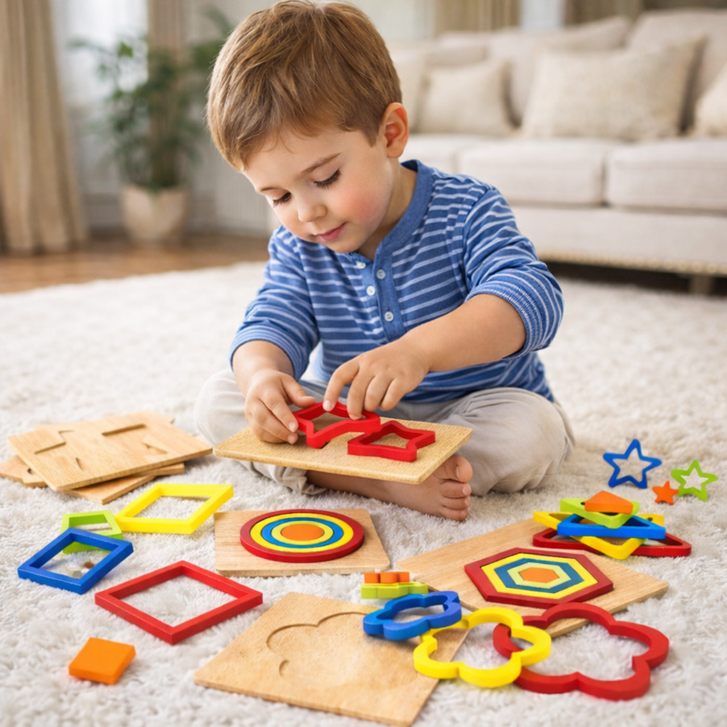 Wooden Shape Stacking Puzzle for Kids – Montessori Learning Toy for Toddlers