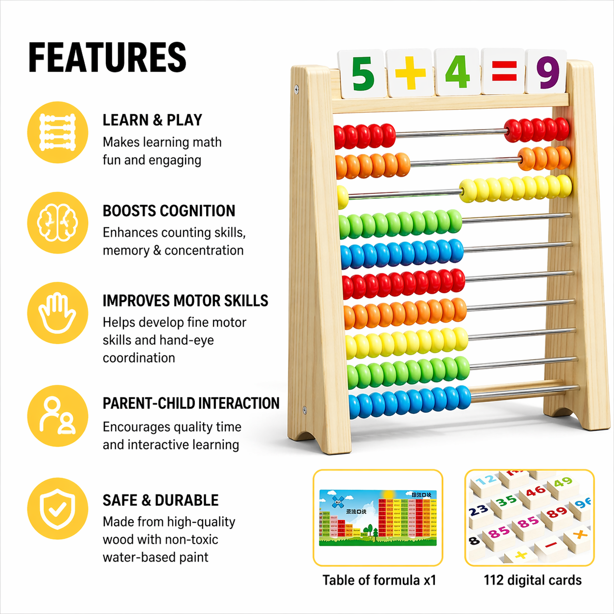 Wooden Number Learning Abacus – Montessori Counting Toy for Kids