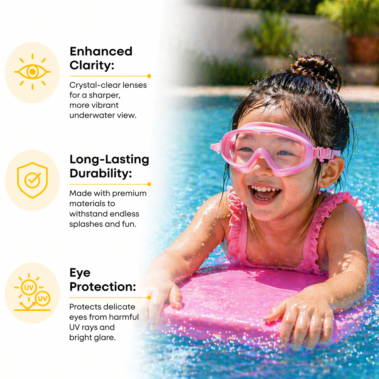 Children’s Swim Goggles with Anti-Fog Lenses – Adjustable Goggles for Kids