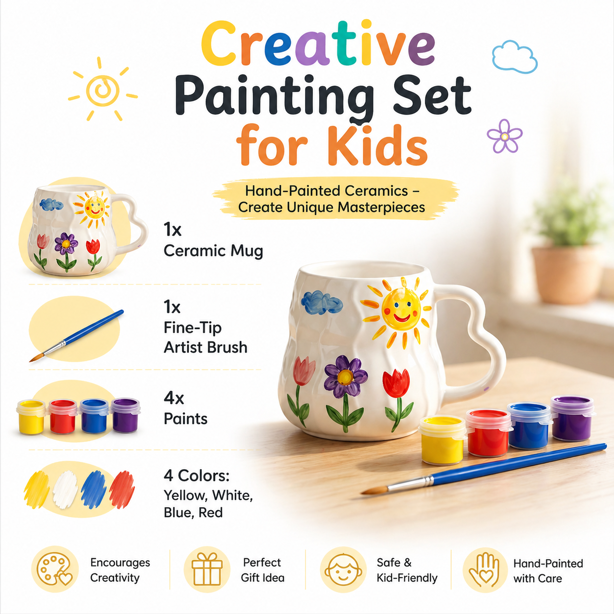 Kids Ceramic Mug Art Set – Creative Paint-Your-Own Cup Craft Kit