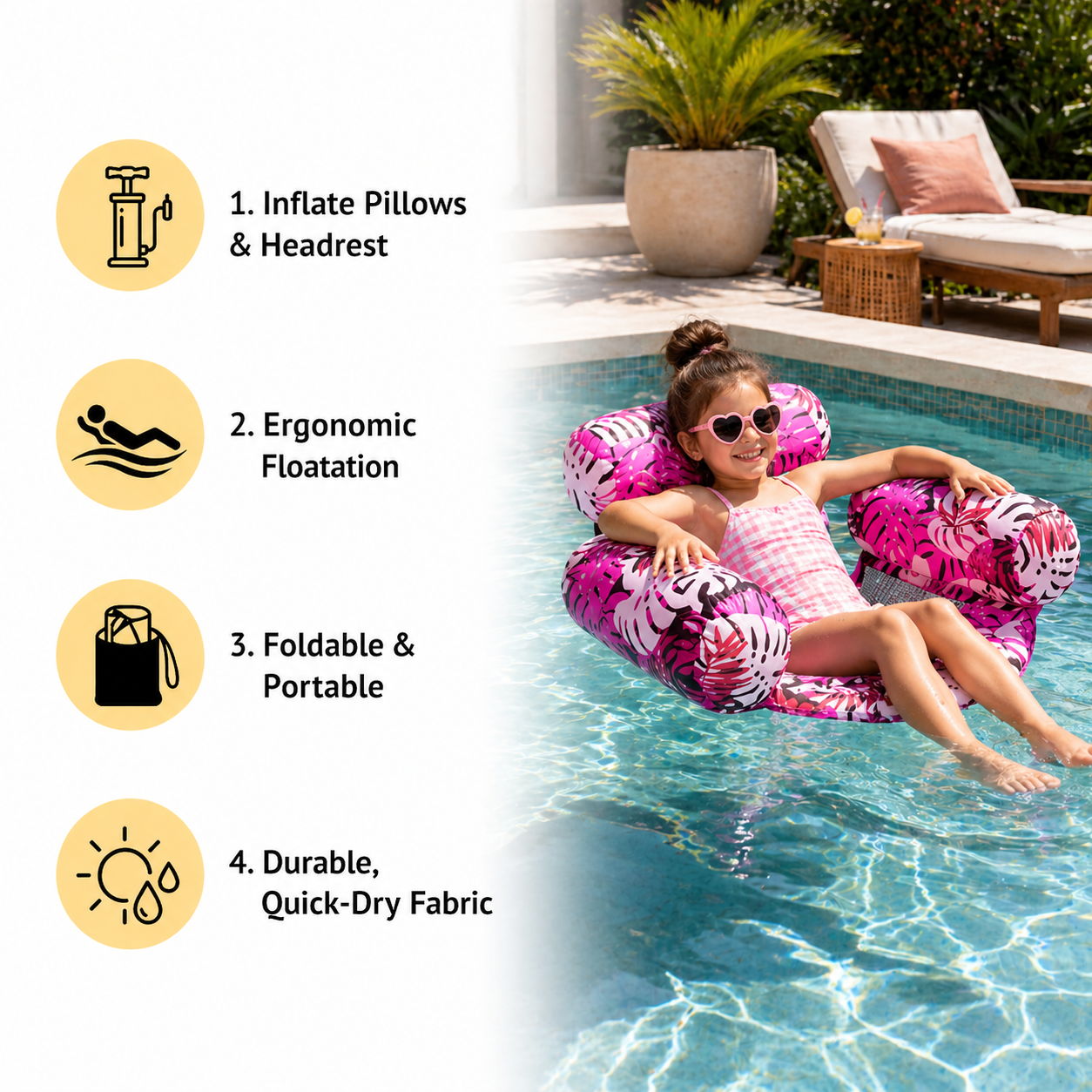 Floating Water Lounge Chair – Inflatable Pool Float with Mesh Seat