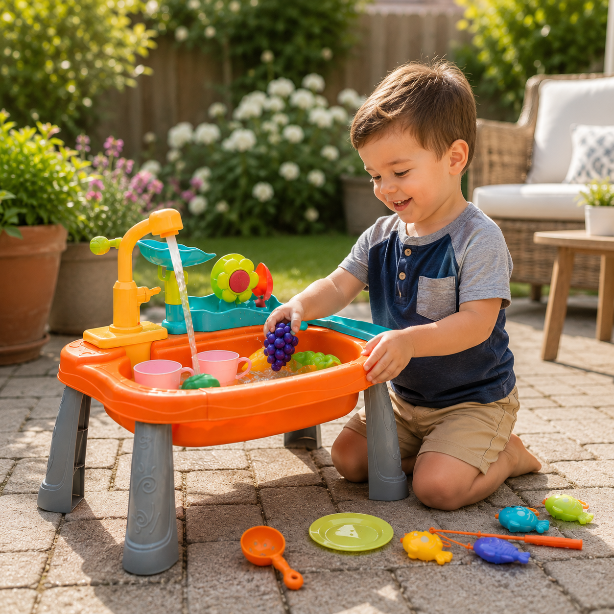 Interactive Water Play Sink for Kids – Pretend Play Washing Station with Running Water