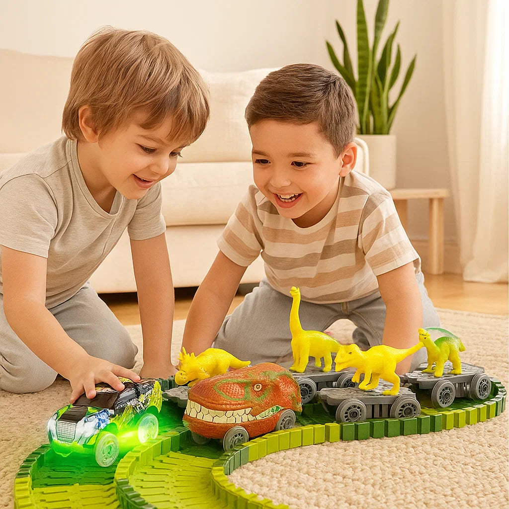 Dinosaur Track Adventure – Flexible Race Track with Glowing Train